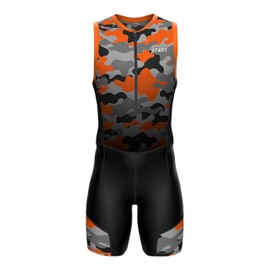 Sparx Men`s Triathlon Suit Trisuit Race Skinsuit Cycling Speed Suit Italian Fabric Swimskin (Orange_Camo_M)