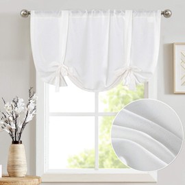 Jinchan - Cortinas de lino para cocina y sala de estar, ventana pequeña, color blanco, rústico, ajustable con amarre, filtro de luz, cortinas con bolsillo para barra