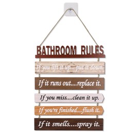 Wooden Bathroom Rules Wall Decor, Brown Bathroom Rules Sign, Rustic Wall Art for Bath, Farmhouse Decorations for Wall, Guest Restroom Decor and Accessories (Brown)