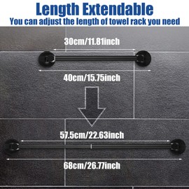 Gisafai 1 Pc Adjustable 16-27" Suction Cup Towel Bar for Shower Extendable Suction Cup Towel Holder Bathroom Stainless Steel Towel Rack Rod Wall Towel Holder for Glass Door Bath Kitchen (Black)