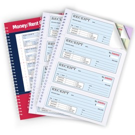 Money and Rent Receipt Book with Cardboard Insert, 3-Part Carbonless,7.9”x11.2” Spiral Bound, 100 Sets per Book, 4 Receipts per Page for Office Supplier, Rent and Cash Transaction