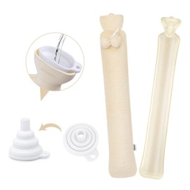 Homewit Long Hot Water Bottle with Soft Cover, Large Hot Water Bottle with Soft Cover - 2 Litres, Hot Water Bottle Hose 73 x 13 cm for Waist and Shoulder, Neck Hot Water Bottle - Champagne