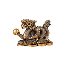 YODOOLTLY Feng Shui Dragon Statue- Chinese Dragon on Ancient Coins Figurine Ornament Attract Wealth and Good Luck Office Home Decor (Bronze)