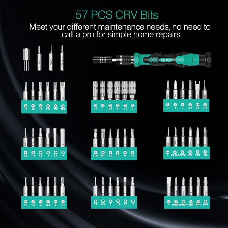 ORIA Small Screwdriver Set, 61 in 1 with 57 Bits