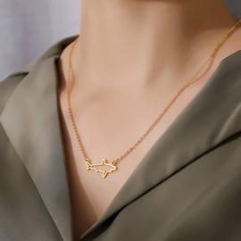 PONCTUEL ESCARGOT Simple Shark Animal Pendant Necklace Sea Shark Necklace for Women Girls Fashion Beach Holiday Jewelry, Gold, no
