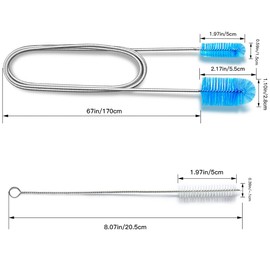Cepillo de drenaje flexible de doble extremo, tubo de manguera con mango largo de acero inoxidable, limpiador de cerdas de nailon extra densas para tanque de peces, herramienta de lavado de cocina, 67 pulgadas y 2 cepillos de limpieza de pajita de 8 pulg