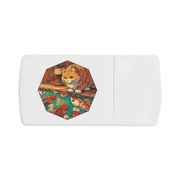 'Anime Cat with Fish Pond' Pill Box with Tablet Splitter
