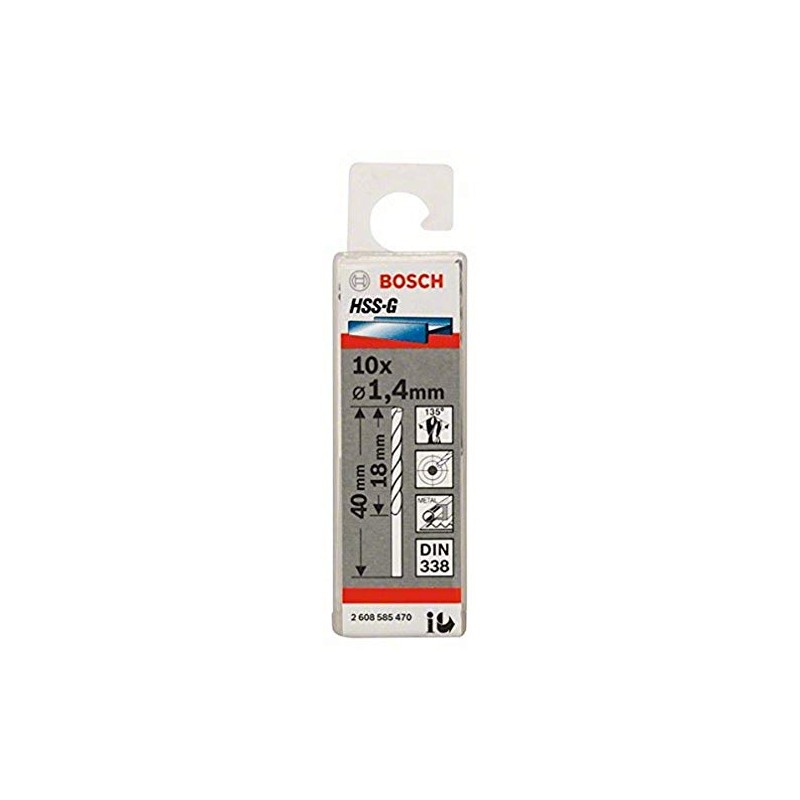 Bosch 2608585470 Metal Drill Bit Hss-G 1, 4mmx18mmx40mm 10 Pcs