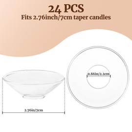 Wanmu 24 Pcs Candle Drip Protectors, Glass Bobeches for Candlestick Holders Round Wax Catcher Candle Rings for Tapers Table Candles Wedding Party Church HOM