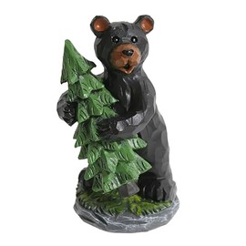 Slifka X8620 Teddy Bear Pine Tree Animal Woodland 5 x 2.5 inch Black and Green Resin Stone Collectible Tabletop Figurine Sculpture, Everyday Décor