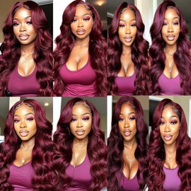 BilltiiWW Color 99j Body Wave Bundles Burgundy Bundles Human Hair Wine Red Extensions Weave Wet and Wavy Soft Silky for Woman 14 16 18 Inch