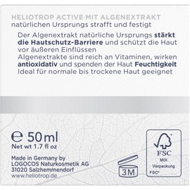 Heliotrop Moisturising Night Cream for Normal to Dry Skin, Face Care with Algae Extract, Vitamin C and Vegetable Oils, Active Regenerative Night Cream, 1 x 50 ml