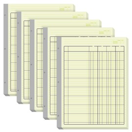 Zhanmai 5 Pack 250 Sheets Analysis Pad Columnar Books 3 Hole Accounting Ledger Book Ledger Paper Pad Columnar Pad for Business, 50 Sheets/pack, Single Page Format, Green (4 Columnar,8.5 x 11)