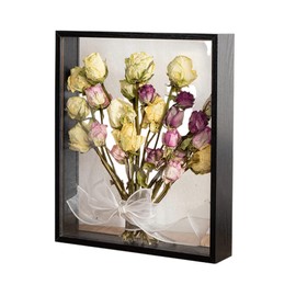 XIYUAN Wooden Dried Flower Photo Frame Dried Flower Display Stand Decorative Floating Photo Frame Clear Double-sided Dried Flower Display Desktop Souvenir Photo Herbarium Photo Frame (8x10''/Black)