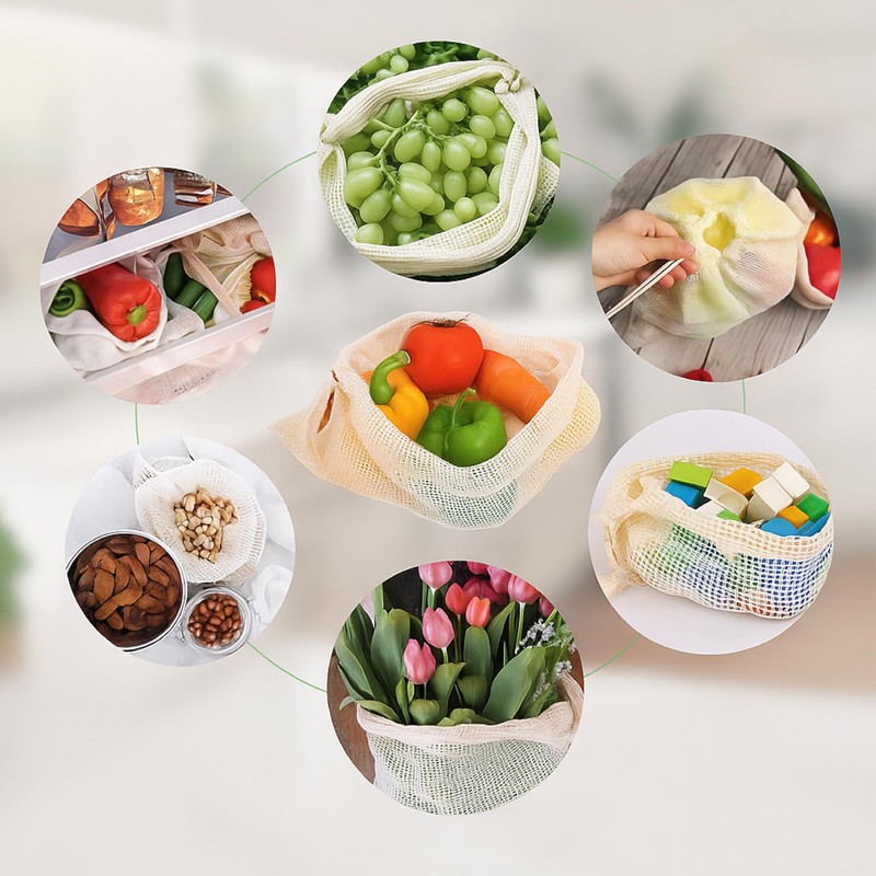 EVANTHI Reusable Produce Bags Set of 3 – Durable Mesh