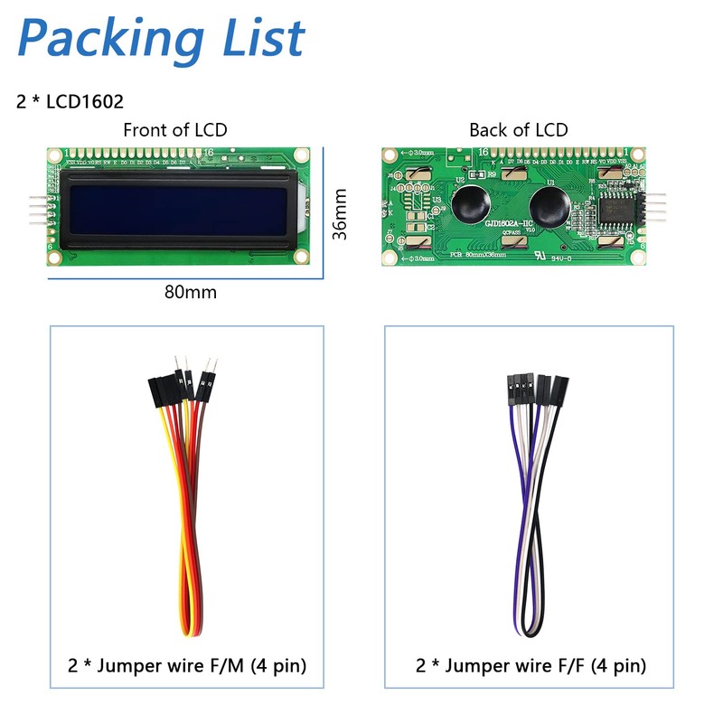 FREENOVE I2C LCD 1602 Module (2 Pack), New Type IIC