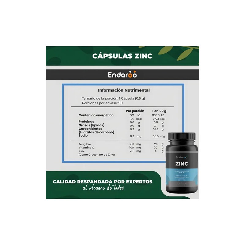 Suplemento Zinc Vitamina Jengibre Cápsulas Endaroo