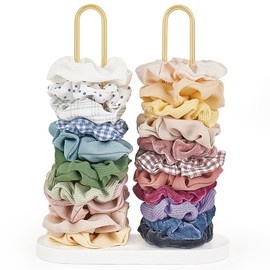 Dahey Scrunchie Holder Hair Tie Organizer Stand 2 Tier Metal Scrunchies Organizer Modern Hair Accessories Organizer Storage Display 50-70 Scrunchies Jewelry Scrunchy Holder for Girls, Gold