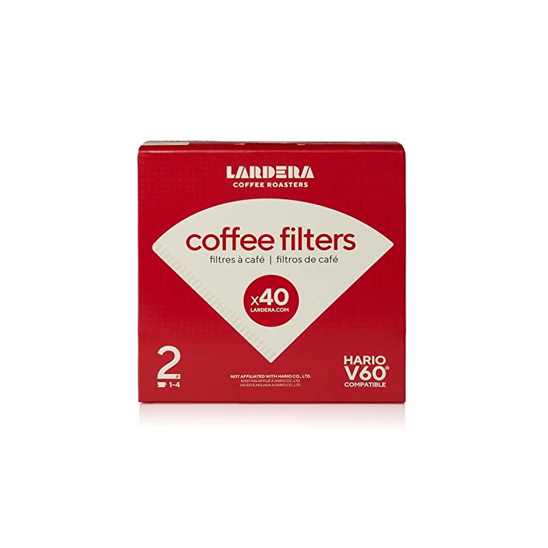 Hario-Compatible #2 Oxygen-Bleached White Coffee Filters for V60 Dripper, 40ct