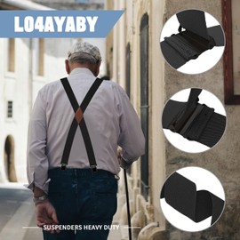 L04AYABY Black Suspenders for Men Heavy Duty Brown Leather X-Back 2 Inch Work Tool Belt Suspenders Ski Mens Suspenders