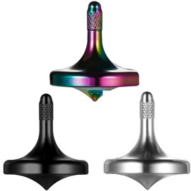 CHEETOP Food Grade 304 Stainless Steel Metal Spinning Top, Precision EDC Decompression Entertainment Leisure Desk Gyro Toys, Continue to Rotate for More Than 5 Minutes (3PCS Black+Silver+Iridescent)
