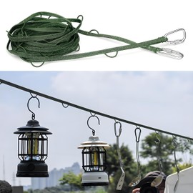 IOLOYU Clothesline 9.8 ft (3 m), Outdoor, Laundry Rope, Durable Nylon, Laundry Drying, Outdoor, Indoor Use, Travel, Portable Dry, Windproof, Non-Slip Design, Hook, Lightweight, Veranda, Camping, Hotel