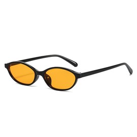 OSAGAMA Retro Ovale Sonnenbrille 90s Modische Schmale Brille Sunglasses für Damen Herren (Schwarz Gelb)