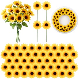 50pcs Artificial Sunflower Heads with Stems, 2.76 in Fake Sunflower