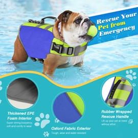 VavoPaw Dog Life Jacket, Life Jacket for Dogs with High Buoyancy Rescue Handle, Adjustable Ripstop Safety Vest Float Lifesaver Vest Reflective Stripes for Swimming Boating Dogs, Large Size, Dark Blue