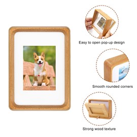 TEYCLZORE 3.5x5 inch Wooden Small Photo Frame, Cute Mini Picture Frame, Displays 5x7cm Photos with Mat, Natural Beech Wood Picture Frames 3.5" x 5" Picture Frames, for Home Decor Tabletop Display