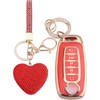 Vicoca for Nissan 5 Buttons Key fob Cover with Diamond Heart Keychain, Car Accessories TPU for 2023 2024 Pathfinder Rogue Remote Key, Gold Red