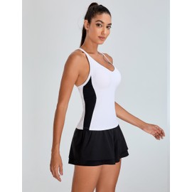 BMJL Womens Ribbed Workout Tank Tops Built in Bras Color Block Athletic Yoga Shirts Racerback Camisole(M,White)