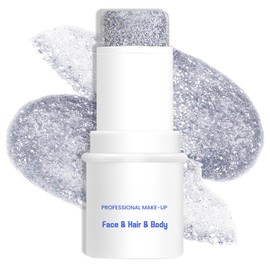 LOKFAR Silver Body Glitter & Face Glitter Makeup Stick, Multiuse Waterproof Face Glitter Gel for Face Body Hair Eye Lip, Holographic Sequins Hair Glitter Face Paint, Mermaid Accessories Makeup