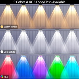 Brizled White Solar Fence Lights Outdoor, 11 Modes & 9 Colors Color Changing Solar Wall Lights, 100 Lumens IP65 Waterproof Outdoor Deck Lighting for Railing Wall Fence Poolside, 8 Pack
