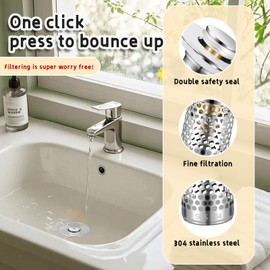 U.S. Standard Bathroom Sink Stopper 1.06"-1.50", Universal Bathroom Sink Drain Pop Up Stopper for US Bathroom Sink Stainless Steel Floor Drain Filter, Universal Drain Filter with Spring Core ​Push