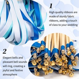 Pack of 50 Wedding Wands, Wedding Wands Seating Plan Wedding Streamers with Large Bells and Wedding Ribbons, Magic Wands Silk Fairy Rod for Weddings, Birthdays, Holiday Parties (Blue)