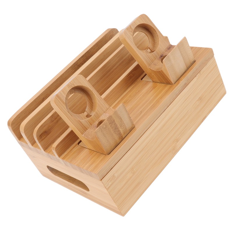 Bamboo Charging Station Multifunction 5 Ports Charging Station Rack for