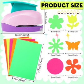 CHENGU 16 Pcs Craft Holes Punch Paper Punchers Scrapbook Punches with Craft Sticker Paper, Round, Star, Square, Heart, Flower, Wave Circle Shape (Flower Style,2 Inch)