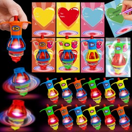Valentines Day Gifts for Kids Classroom- 24 Pack Valentines Day Cards for Kids- 24 Pcs LED Light Up Spinning Fidget Top Toys for Boys Girls, Class Valentines Gifts Exchange, Kids School Party Favors
