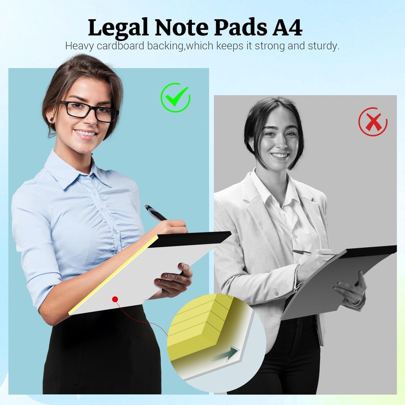 Notepad A4 Legal Pad, 2 Pack Yellow Paper College Ruled