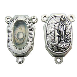 Lourdes Water Rosary Centerpiece Metal 3/4 Inch Center with Water from Basilica