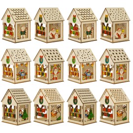 OurWarm 24 PCS DIY Christmas Village Sets with 12 Gingerbread House Kit 12 Colored Pens, Wooden Christmas Village Houses with 6 Styles Christmas Houses Village for Winter Christmas Table Decorations