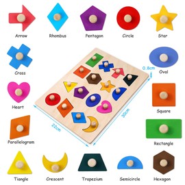 Wooden Shape Peg Puzzles, Peg Puzzle, Wooden Pegboard Puzzles with Knob