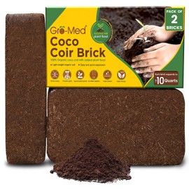 Gro-Med Coco Coir Brick 2s Pack – 1.4 lb Each,Expands to 20 Quarts, Enriched with NPK, Organic Potting Soil Mix for Plants, Seed Starting,Herbs,Flowers and Ideal Reptile Bedding for Snakes & Terrarium
