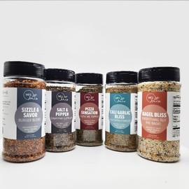 MES Amis Sizzle & Savor Burger Blend + Pizza Sensation Supreme Topper + Bagel Bliss Everything But The Bagel + Salt & Pepper Symphony Supreme + Cali Garlic Bliss Plus Pepper & Parsley (5 pack)