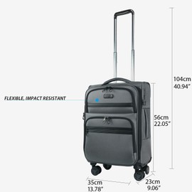 KROSER Softside Expandable Carry On Luggage with Spinner Wheels & Built-in TSA Lock, Durable Suitcase Rolling Luggage with USB Port, Carry-On 20-Inch, Grey