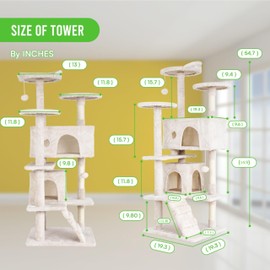24/7 Shop at Home Court 54 inch Multi-Level Cute Cat Tree Tower with Dangling Ball and Scratching Posts for Indoor Cats Adults, Kitten Supplies, Pet House, Beige