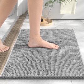 HITSLAM Chenille Bath Mat, Non Slip Bathroom Mat, Super Absorbent Bath Mats for Bathroom, Quick Dry Bath Rug, Machine Washable Rugs for Shower and Tub Floors, Ultra Soft on Feet, 40x60cm, Grey