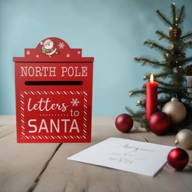eBoutik - Traditional Letters to Santa Claus Box - Wooden Xmas List & Card Xmas Mailbox Decoration Father Christmas for Children - Home Farmhouse Style Decor