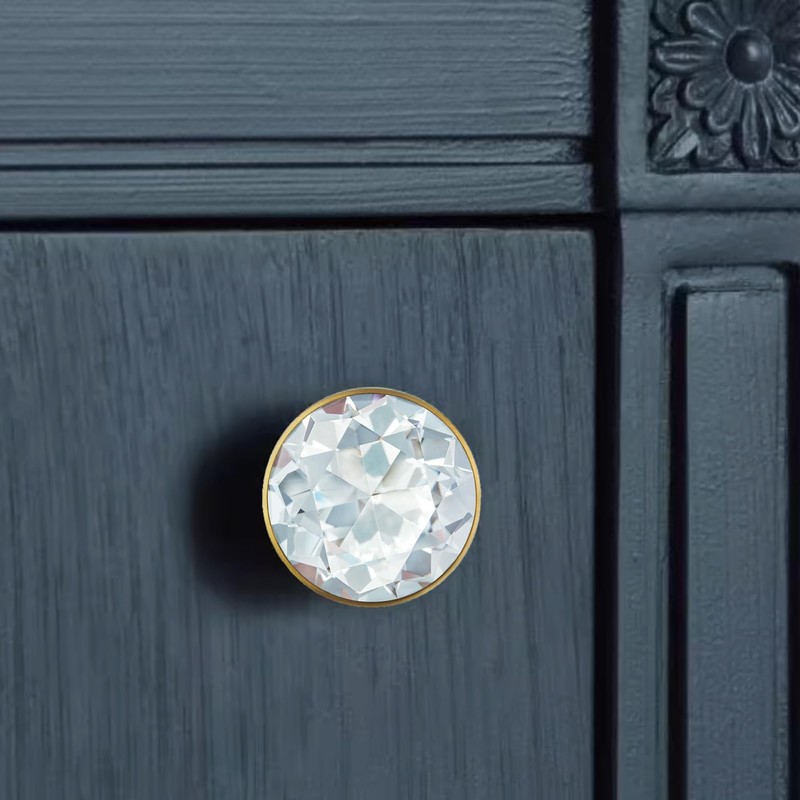 QOGRISUN 10-Pack Brass Crystal Cabinet Knobs,Glass Crystal Gold Drawer Knobs,1-1/4-Inch